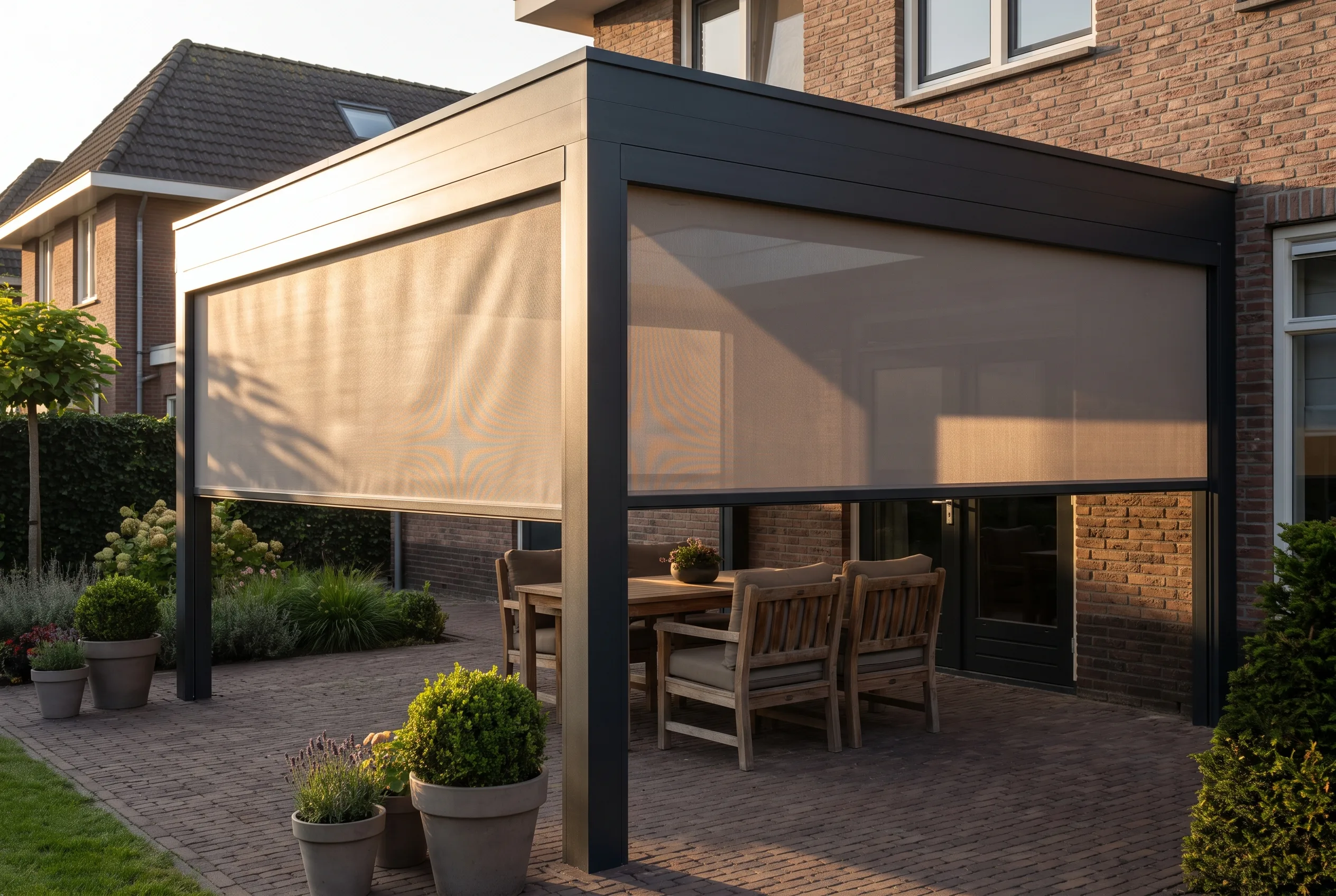 Moderne veranda met een strak, plat dak